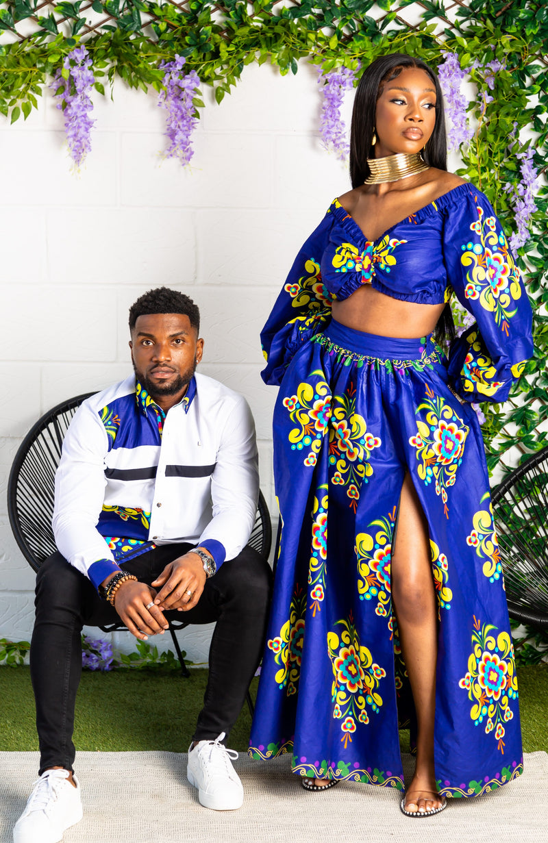 African Print Floral Maxi Skirt & Crop Top Set - FRANCA