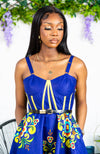 African Print Fit & Flare Corset Midi Dress - FRANCA