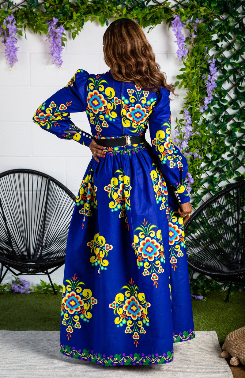RUKIYA African Print Ankara Maxi Dress with Side Split, Yellow - Naborhi
