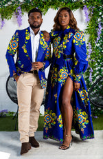 Blue Floral African Print Pussybow Ankara Maxi Dress - FRANCA