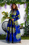 African Print High Neck Deep V Long-Sleeved Maxi Dress - FRANCA