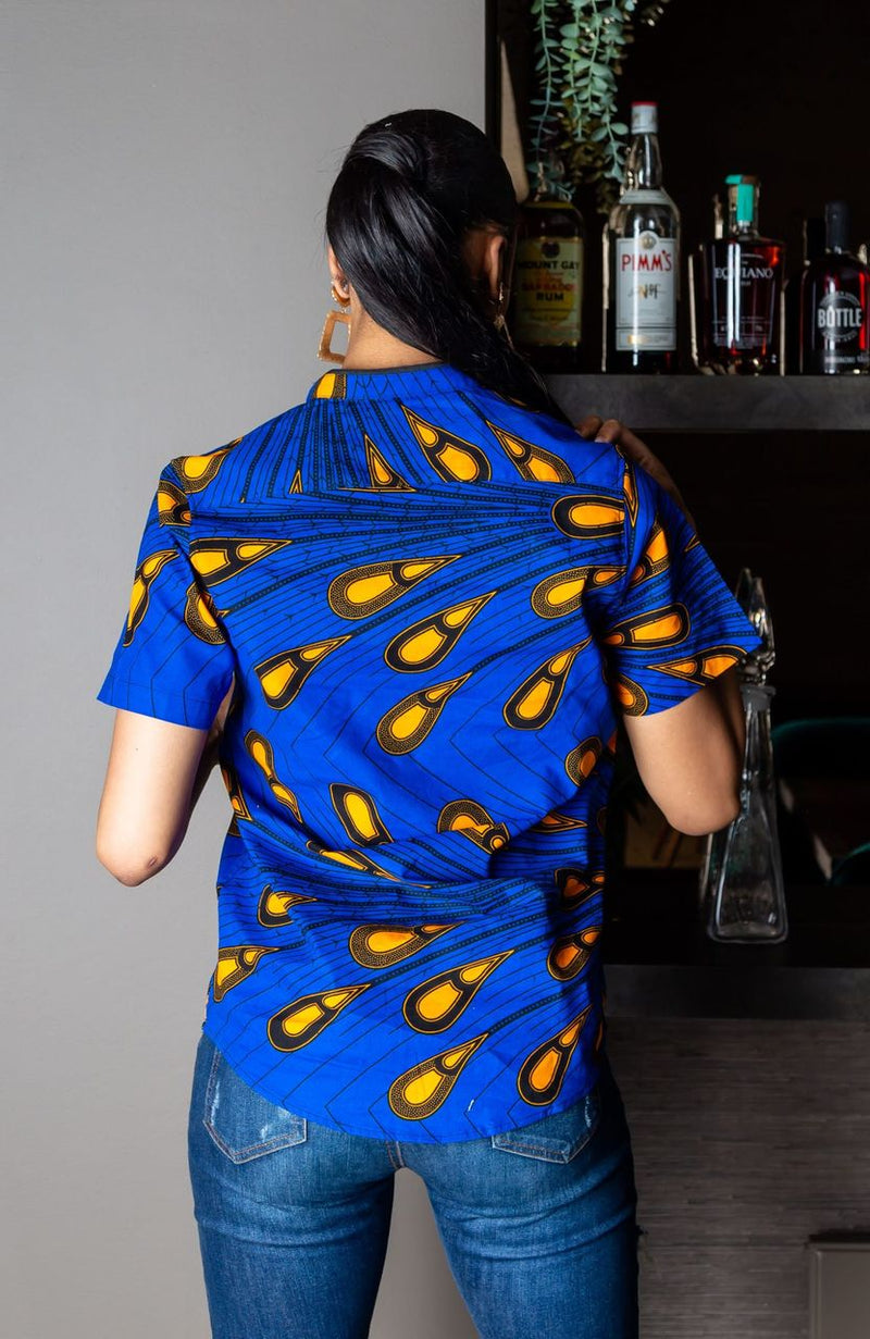 African Polo Shirt for Women | Unisex Ankara Short Sleeve Shirt - ELLA